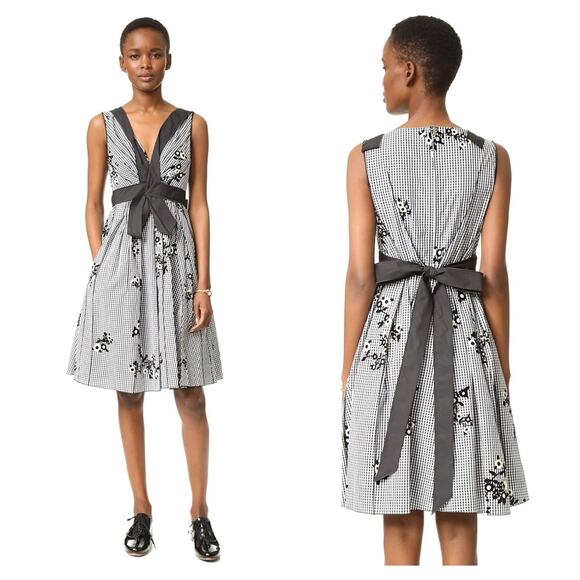 Marc Jacobs Black & White Gingham Floral Dress Size 6 Fit & Flare Sleeveless - Picture 12 of 12